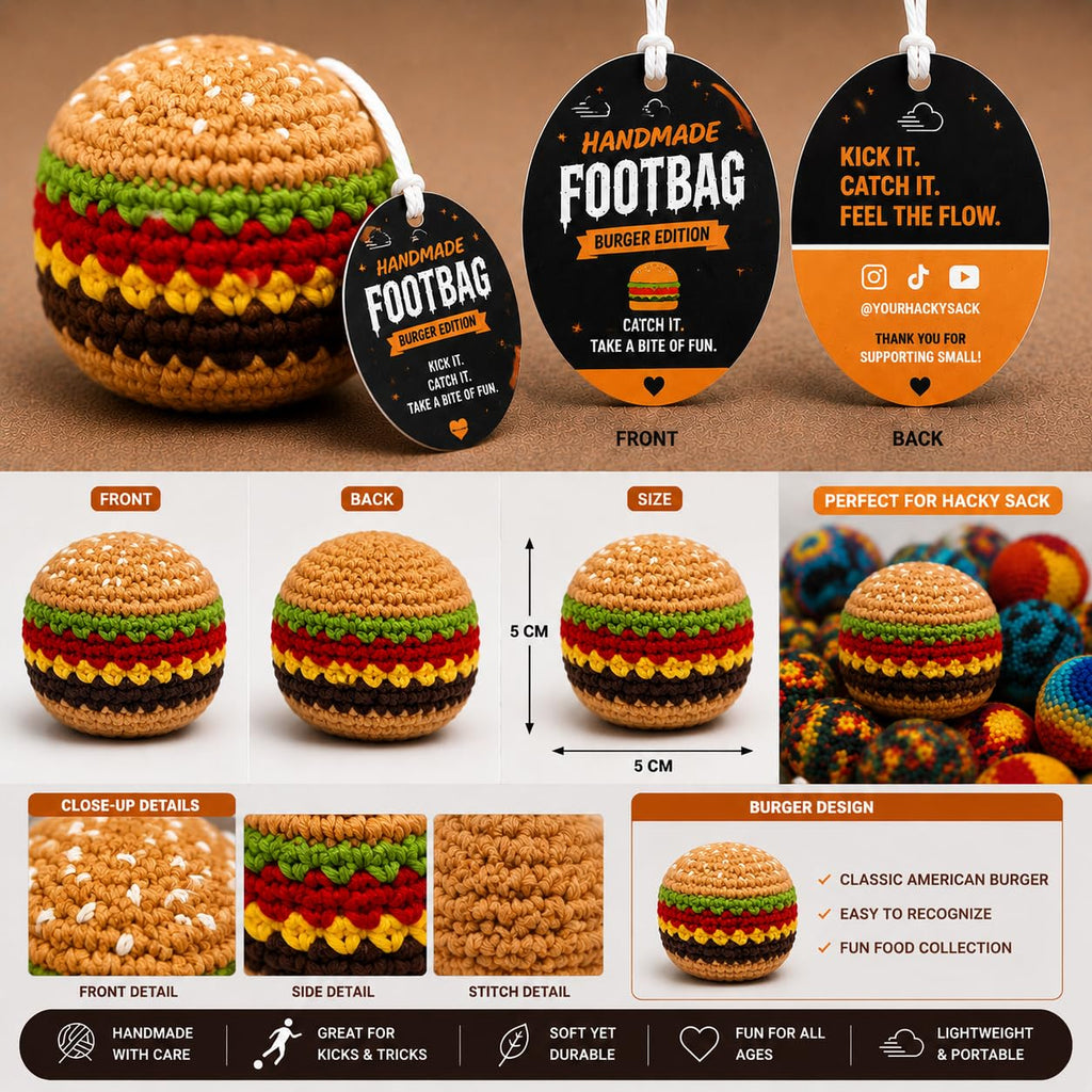 Handmade Crochet Footbag – Soft Weighted Freestyle Kick Ball for Tricks, Stalls & Juggling, Collectible Crochet Design, Fun Gift for Teens & Adults