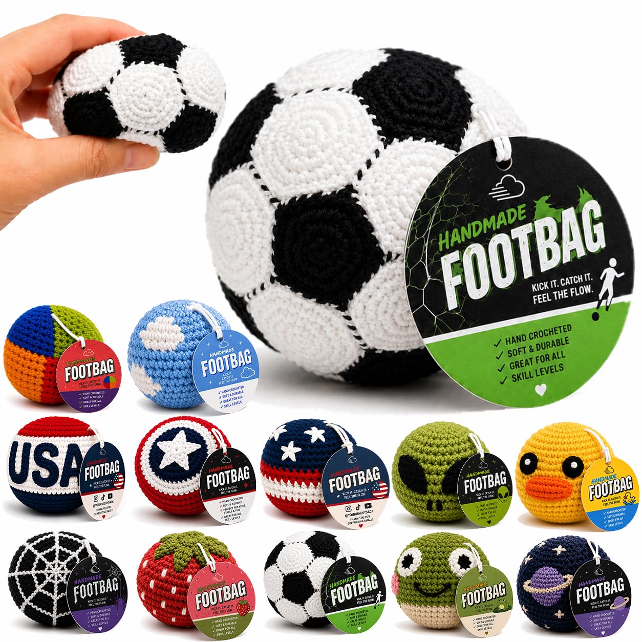 Handmade Crochet Footbag – Soft Weighted Freestyle Kick Ball for Tricks, Stalls & Juggling, Collectible Crochet Design, Fun Gift for Teens & Adults