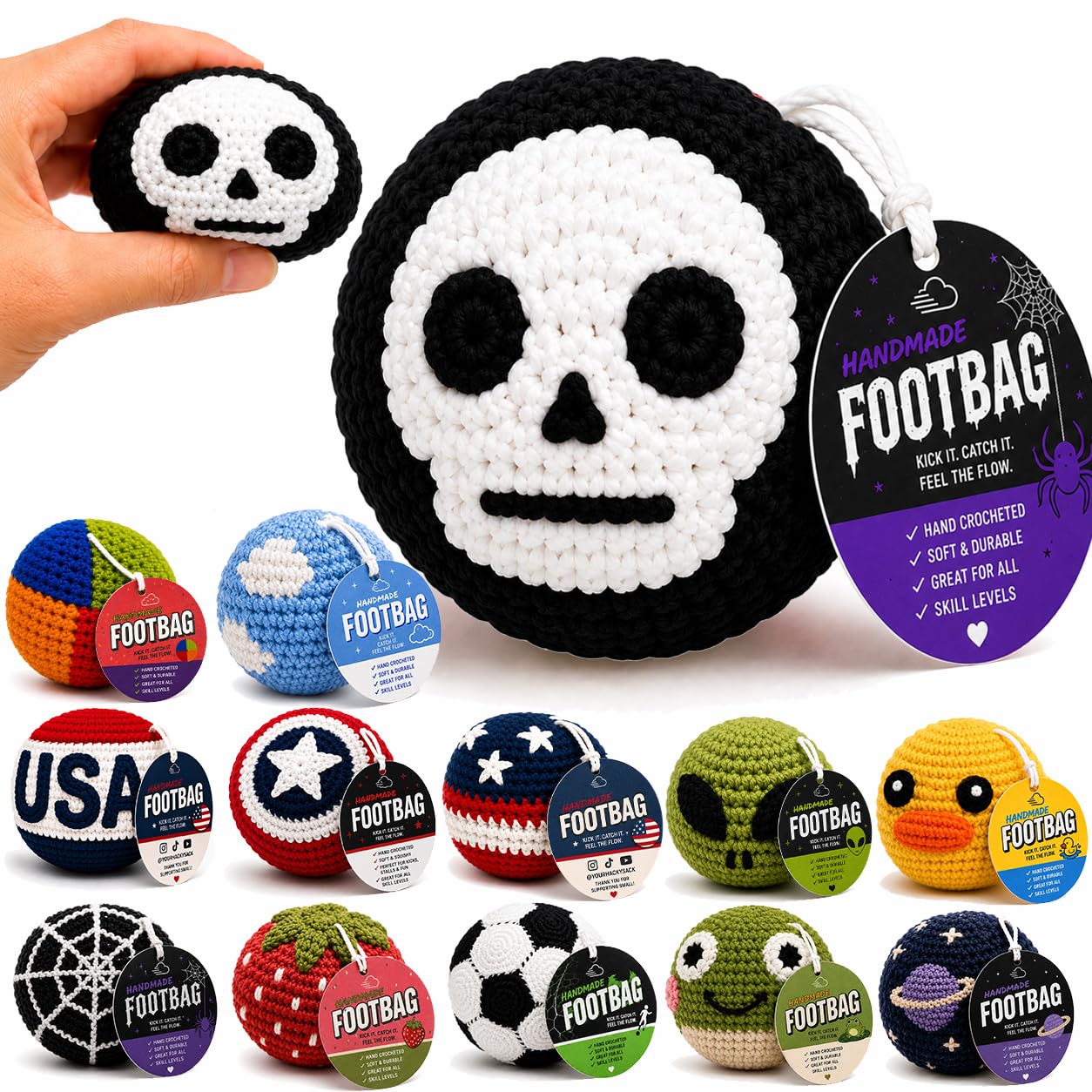 Handmade Crochet Footbag – Soft Weighted Freestyle Kick Ball for Tricks, Stalls & Juggling, Collectible Crochet Design, Fun Gift for Teens & Adults