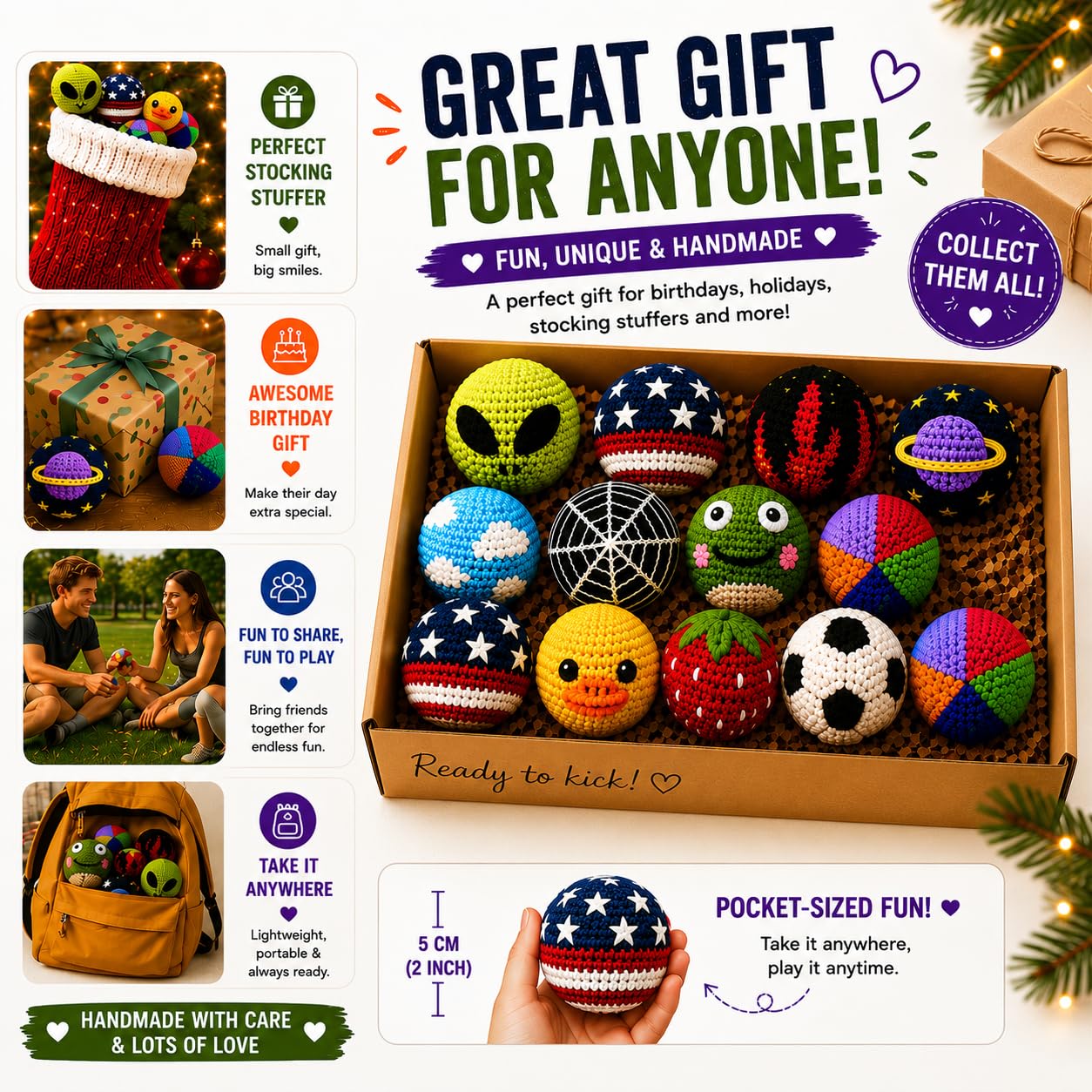 Handmade Crochet Footbag – Soft Weighted Freestyle Kick Ball for Tricks, Stalls & Juggling, Collectible Crochet Design, Fun Gift for Teens & Adults