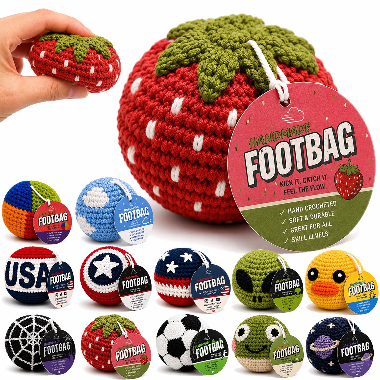 Handmade Crochet Footbag – Soft Weighted Freestyle Kick Ball for Tricks, Stalls & Juggling, Collectible Crochet Design, Fun Gift for Teens & Adults