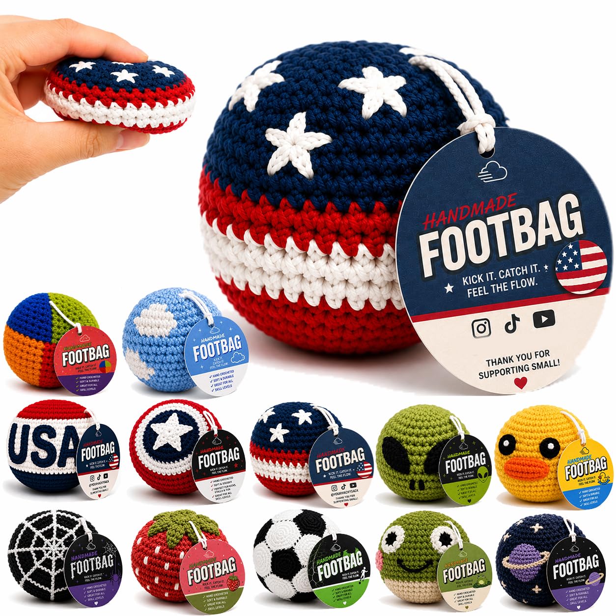 Handmade Crochet Footbag – Soft Weighted Freestyle Kick Ball for Tricks, Stalls & Juggling, Collectible Crochet Design, Fun Gift for Teens & Adults