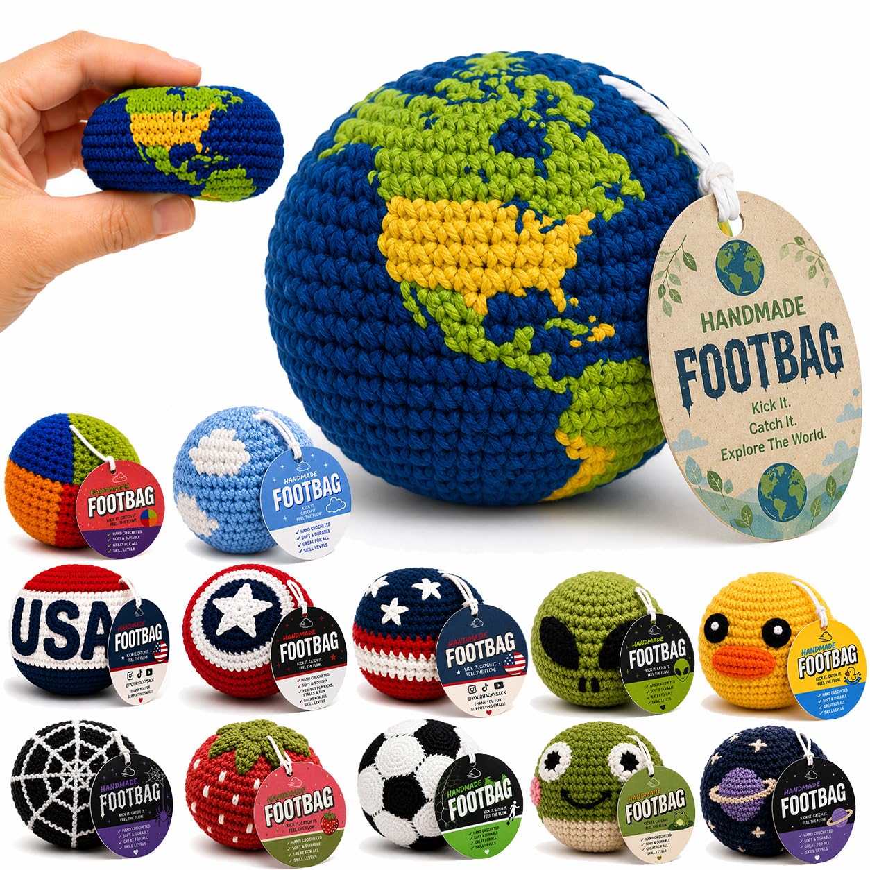 Handmade Crochet Footbag – Soft Weighted Freestyle Kick Ball for Tricks, Stalls & Juggling, Collectible Crochet Design, Fun Gift for Teens & Adults