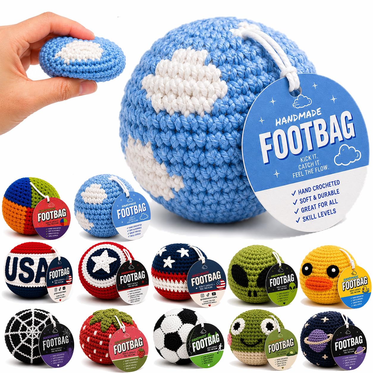 Handmade Crochet Footbag – Soft Weighted Freestyle Kick Ball for Tricks, Stalls & Juggling, Collectible Crochet Design, Fun Gift for Teens & Adults