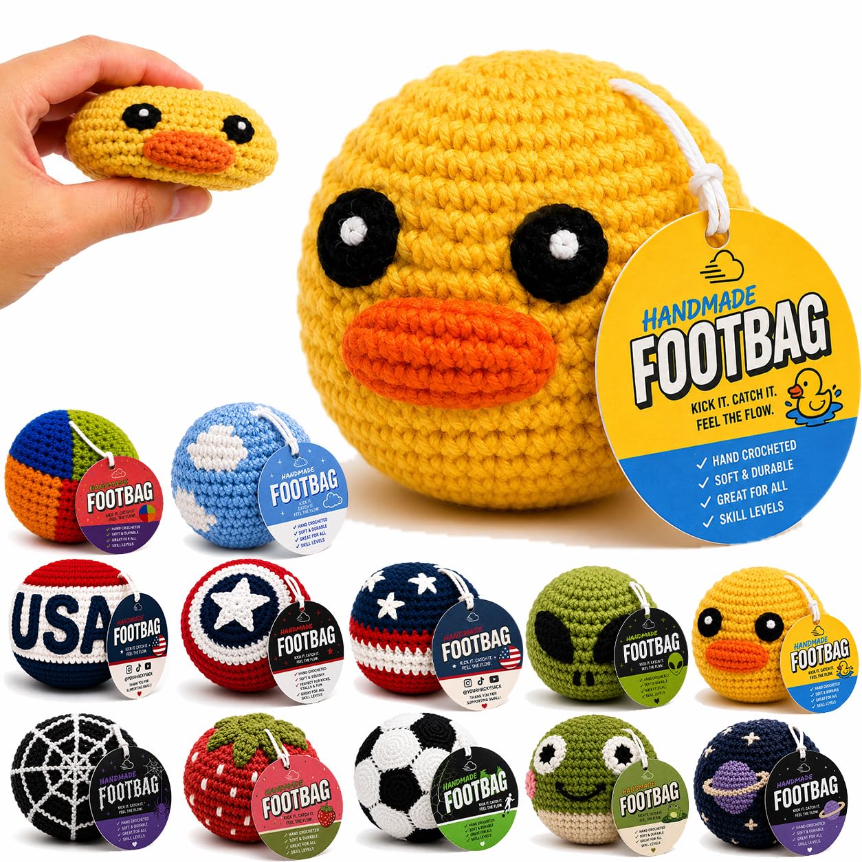 Handmade Crochet Footbag – Soft Weighted Freestyle Kick Ball for Tricks, Stalls & Juggling, Collectible Crochet Design, Fun Gift for Teens & Adults