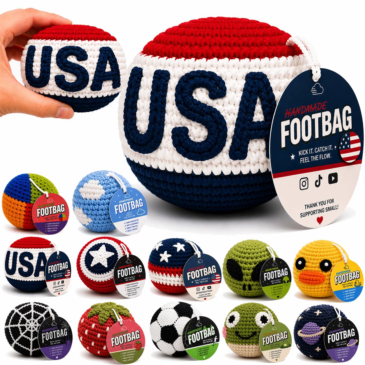Handmade Crochet Footbag – Soft Weighted Freestyle Kick Ball for Tricks, Stalls & Juggling, Collectible Crochet Design, Fun Gift for Teens & Adults